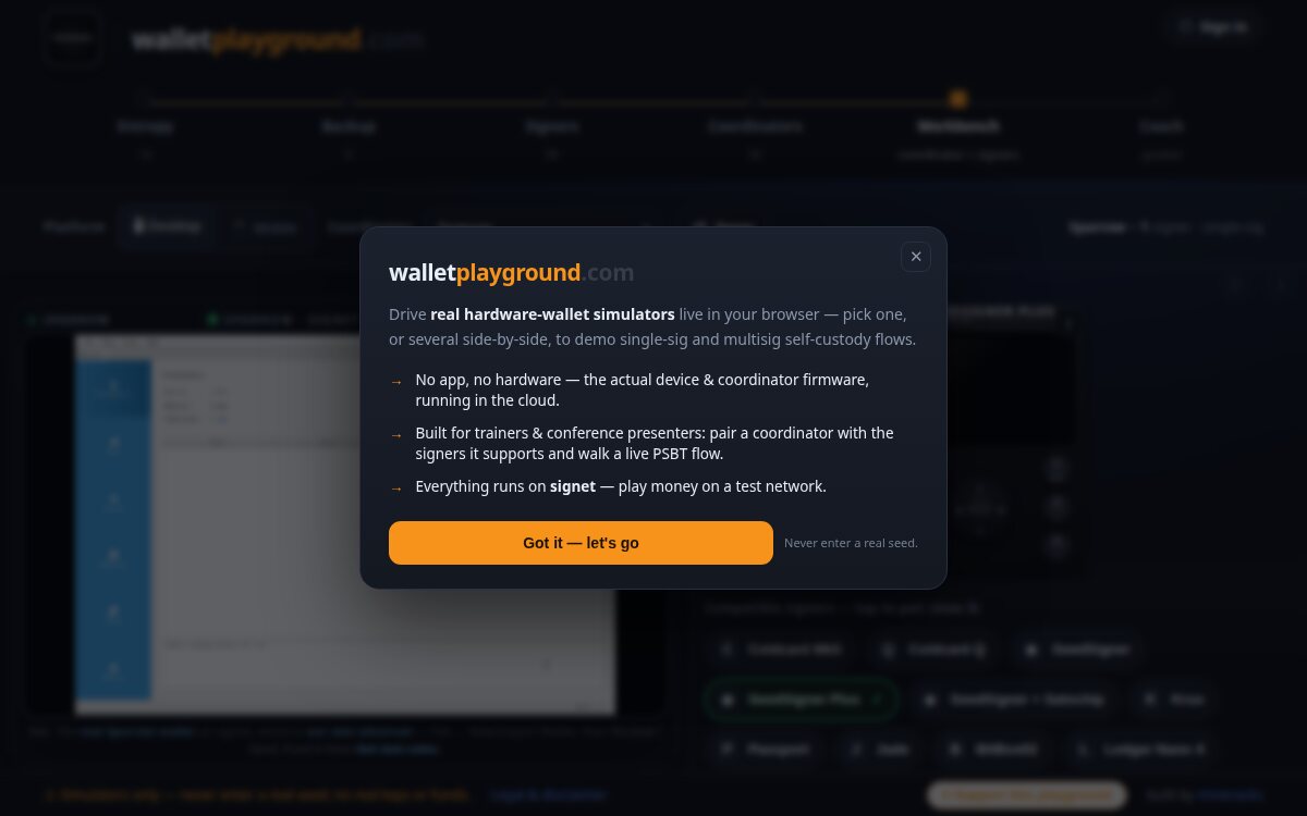 Wallet Playground hardware wallet simulator